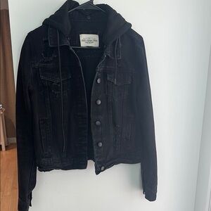 Black Denim Jacket with Hoodie